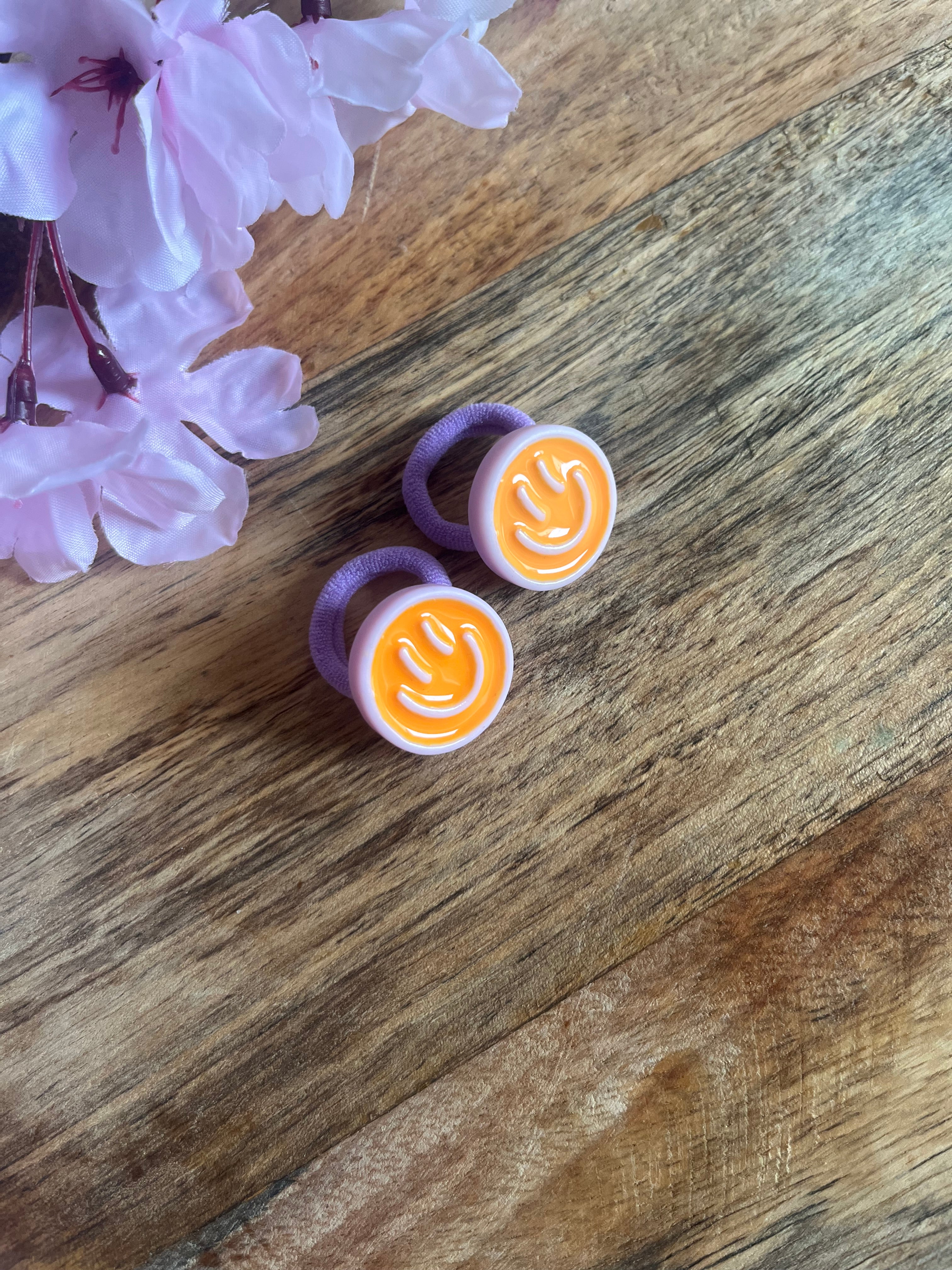 Mini haarelastiekjes | Smiley lila/oranje