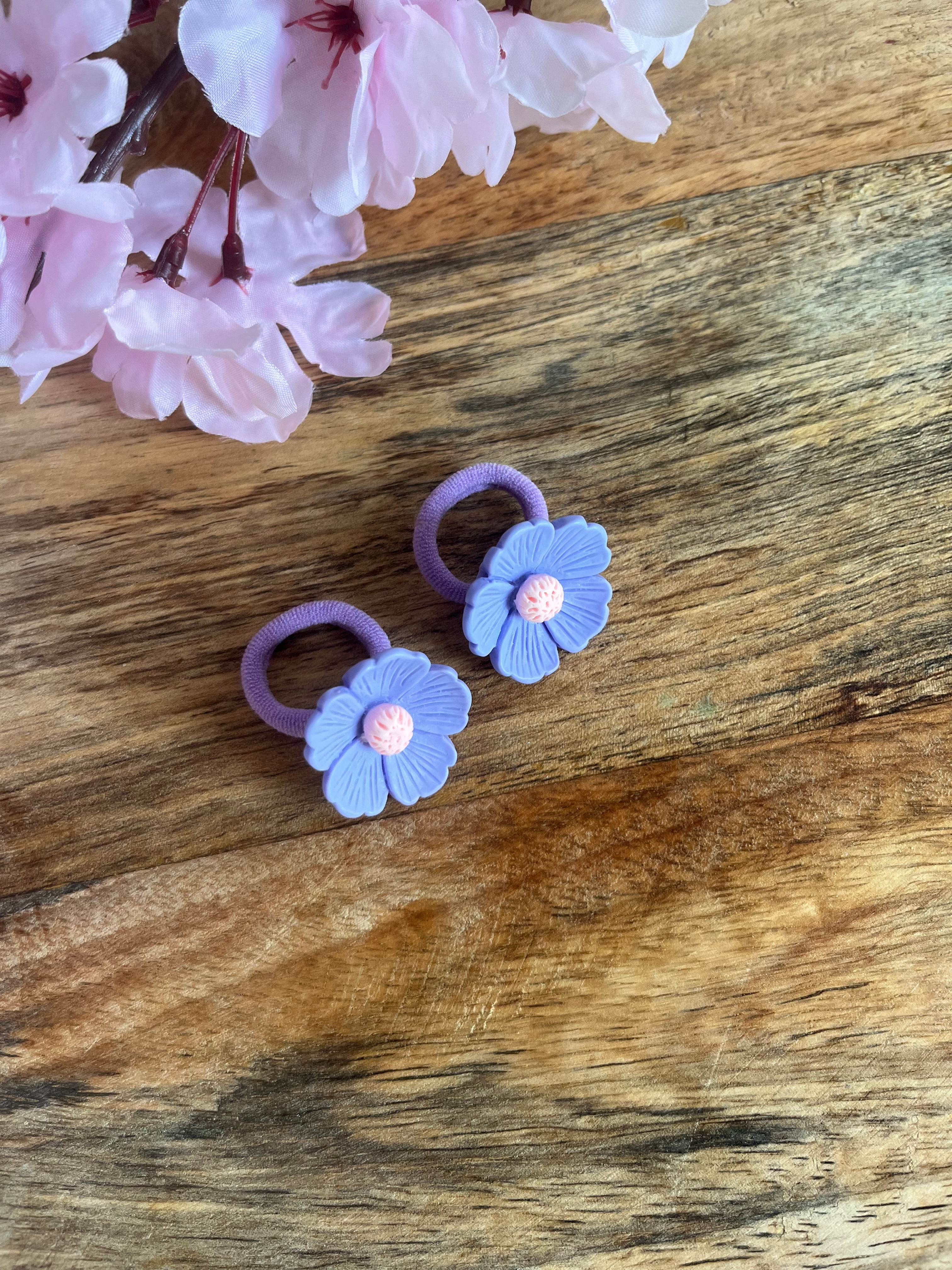 Mini haarelastiekjes bloem | Paars